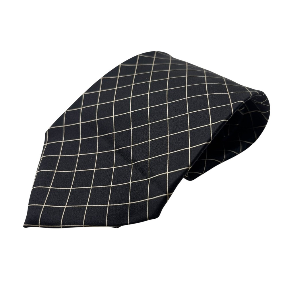 Polo Ralph Lauren Men's Necktie Black Grid‎ Pattern Formal Career Tie VTG
